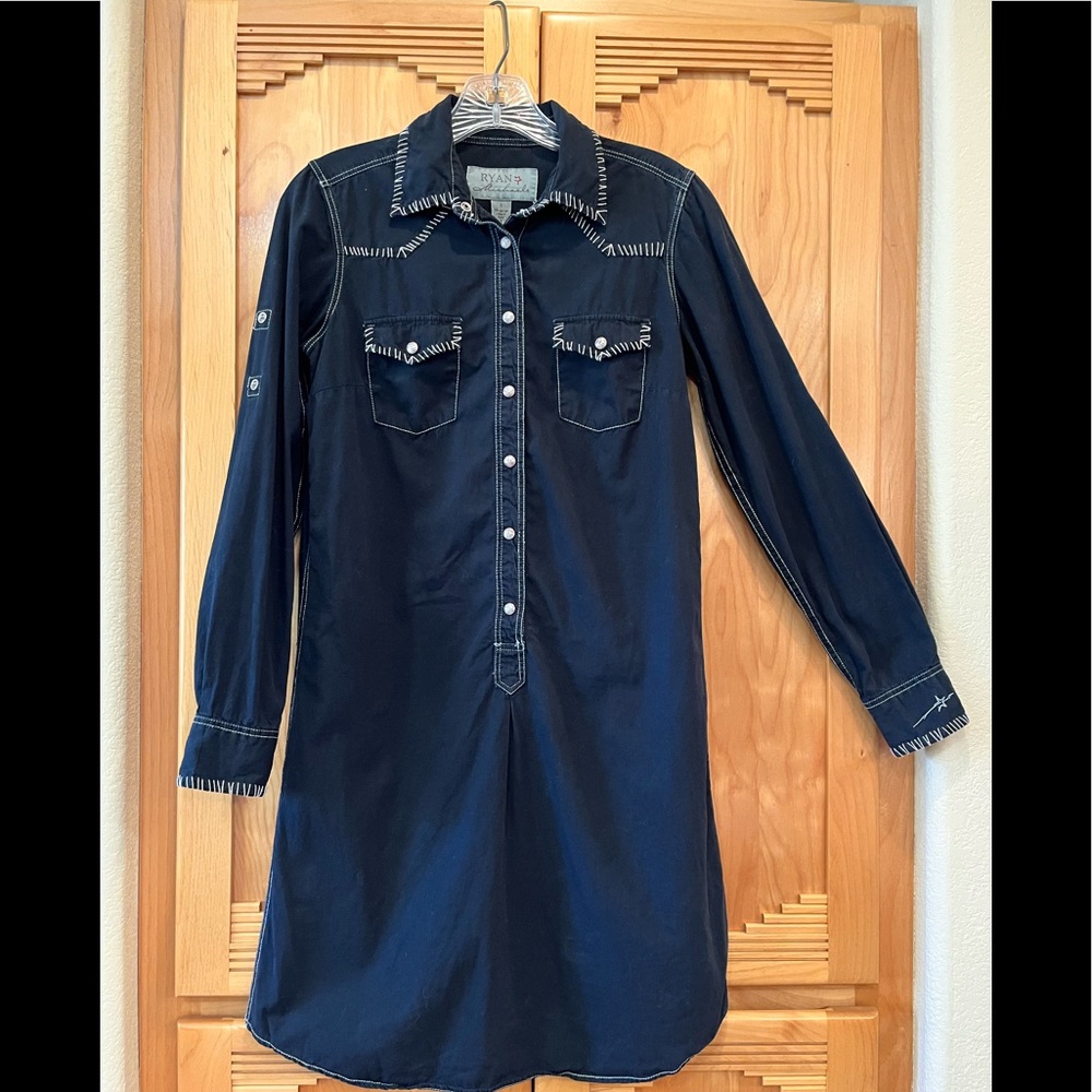 RYAN MICHAELS Western Shirt DRESS  Black Denim NWT  Size S